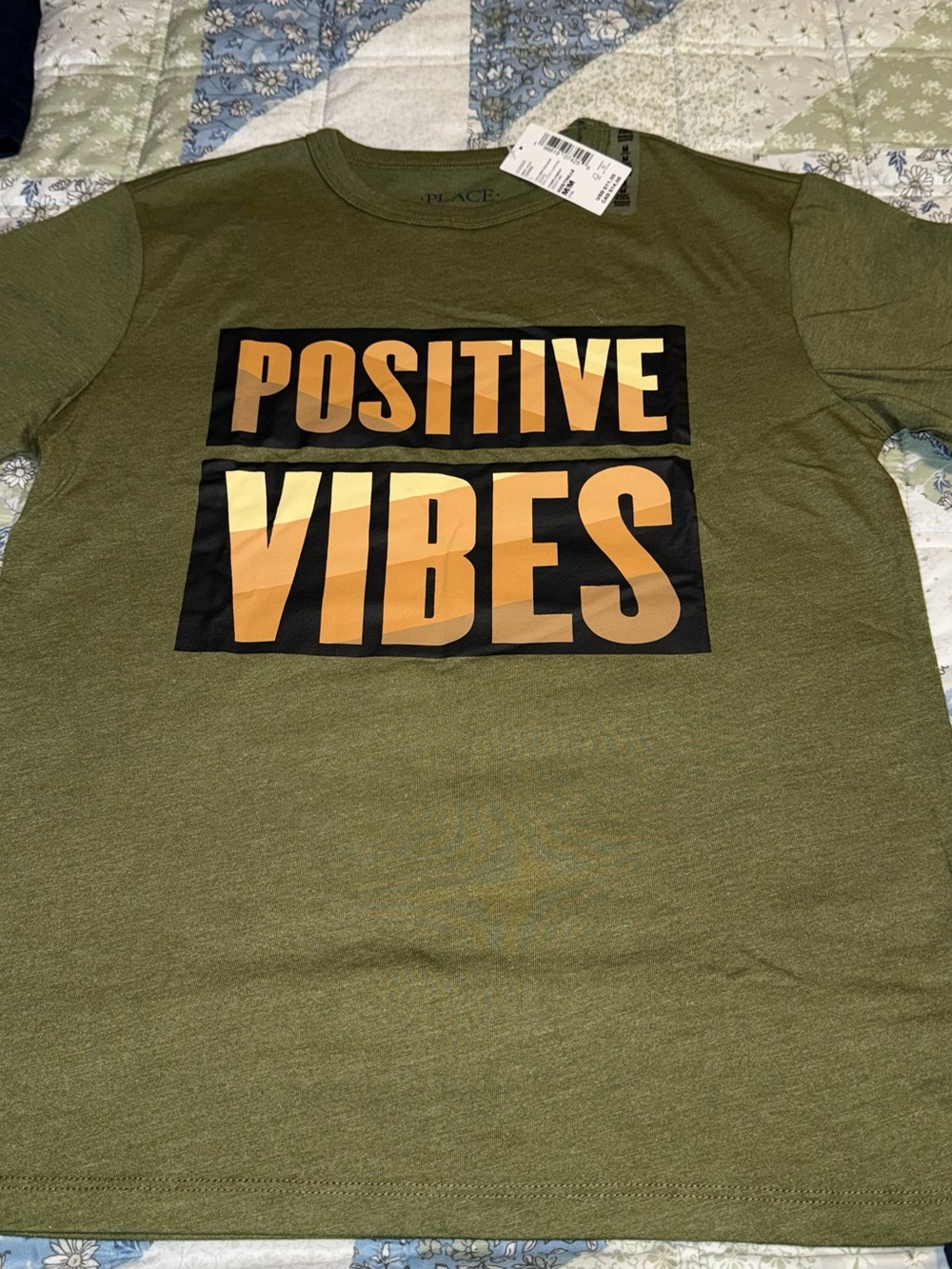 The Children’s Place Boys Size M 7 8 Medium New NWT Green Positive Vibes Shirt